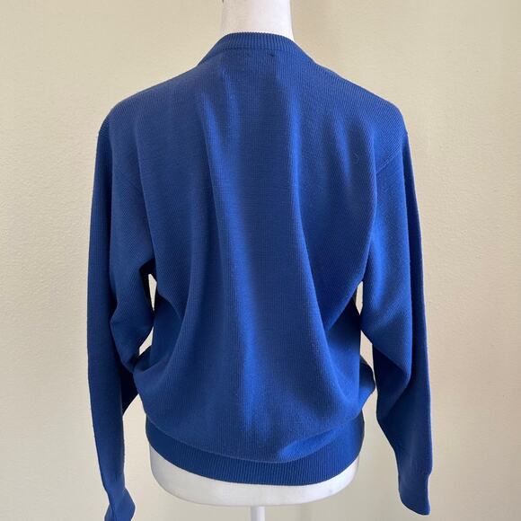 Vintage Burberrys Cardigan Button Down 100% Wool Blue SZL Old Money Classic - Picture 3 of 11